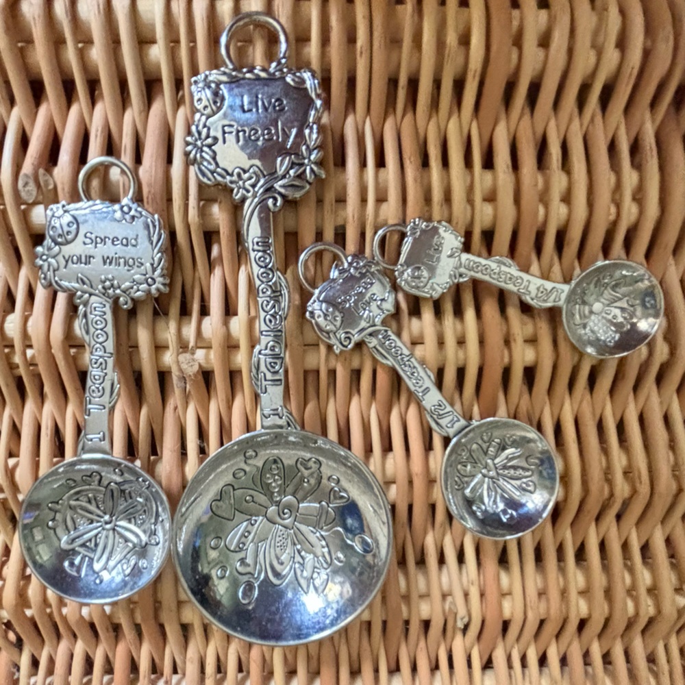 Ganz 4 pc. Measuring Spoons Set, Silver tone With Floral Garden Design
